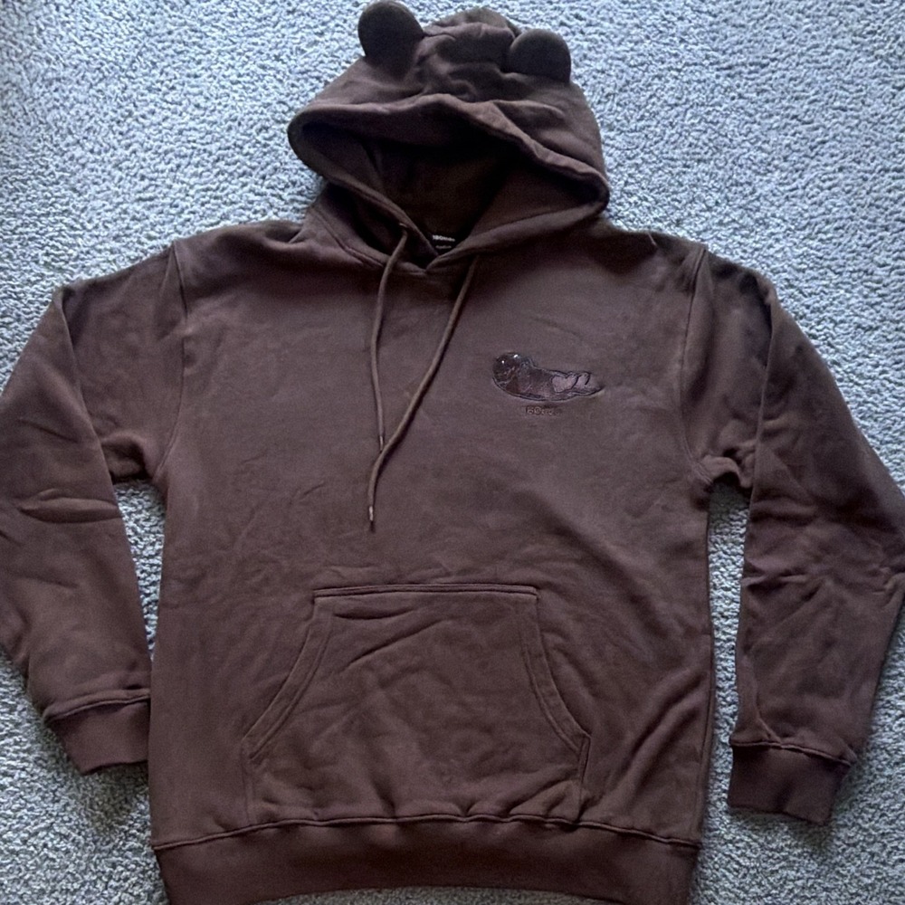 180Tide Sea Otter Ears Hoodie Mens M Brown Embroidered NWT Ocean Conservation
